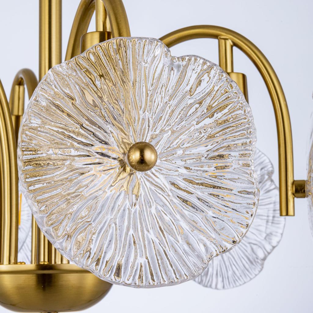 Chende Lotus Leaf Pendant Light, Glass, Nordic Ceiling Lighting Chandelier, 6 Lights, LED Compatible, Stylish, Japanese-Style Floral Lotus Leaf