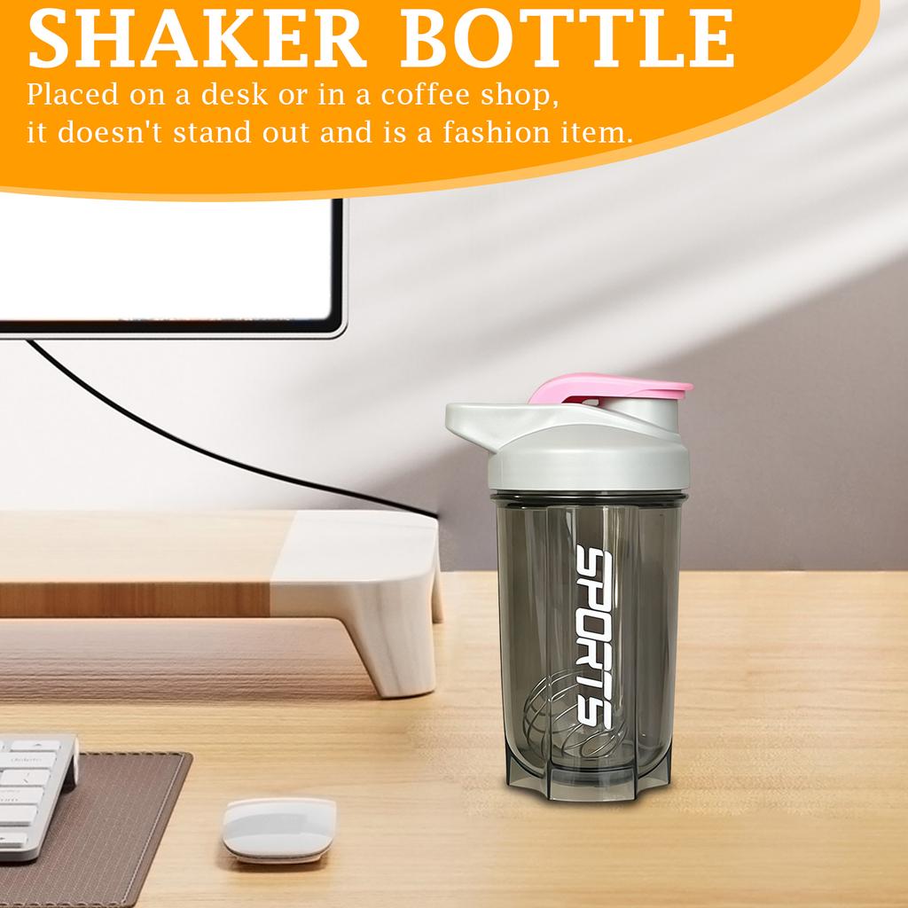 500ML Portable Sports Shaker Bottle with Measurement Scale and Handle Leak Proof Protein Blender Cup for Gym Fitness Outdoor Use