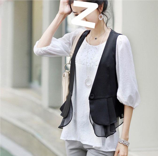 Spring Summer Women's Chiffon Vest Thin Short Sleeveless Vest Waistcoat Female Korean Slim And Slim Cardigan Black Vest