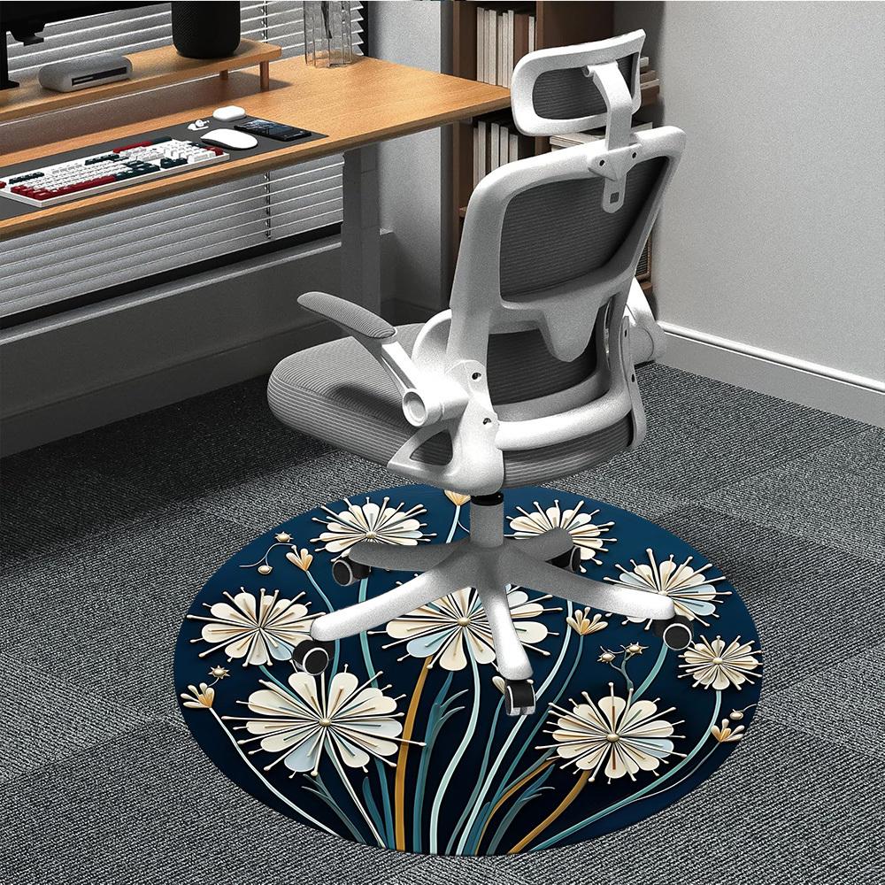 1PC Floral Design Office Round Area Rug, Mat Suitable For Office, Under Office Chairs Bedroom Living Room Home Decor, Room Deco