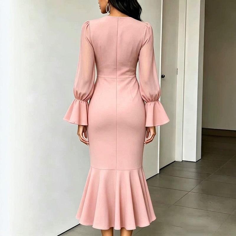 Long Sleeve Plus Size Vintage New In Dresses for Women Casual Long Spring Autumn Mermaid Hem Dress