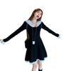 Lace Splicing Hooded Knitted Dress Women's Winter Waist Skirt Design Sweet and Spicy Style Long-sleeved A-word Short Skirt