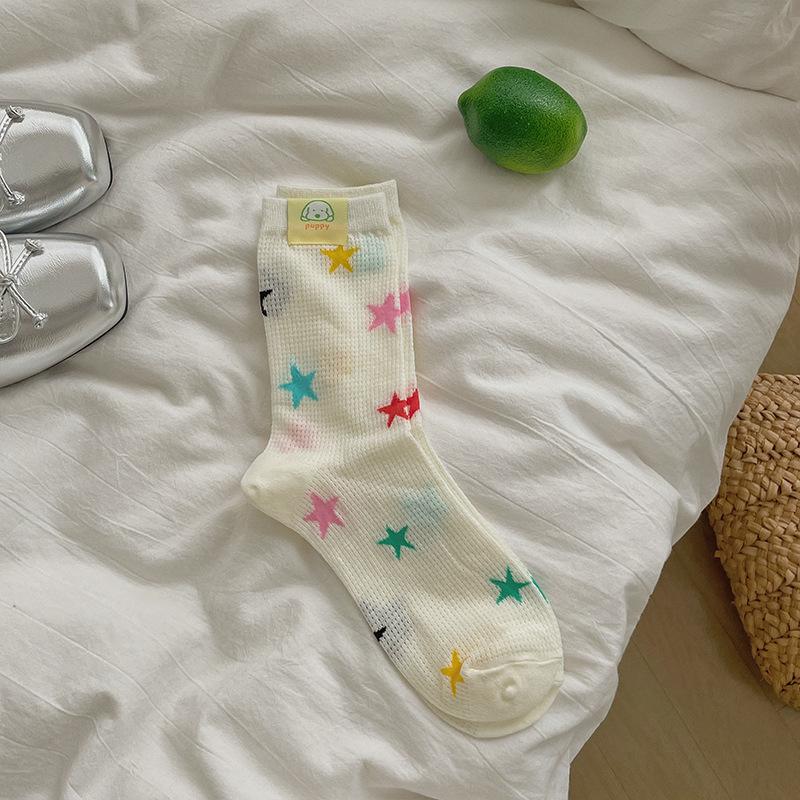 

Тонкие носки на весну и лето для женщин, полосатые носки до середины икры цвета дофамина, сетчатые махровые носки, носки с узором колледж шторм 1 pair