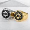 Heißer Verkauf Goldfarbe 316L Edelstahl Herren Hip Hop Davidstern Ringe Mode Vintage Hexagramm Ring Schmuck