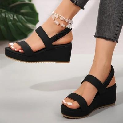 2024 New Summer Women's Sandals Open Toe Wedge Versatile Casual Outerwear Elastic Strap Comfortable Women's Shoes Zapatos