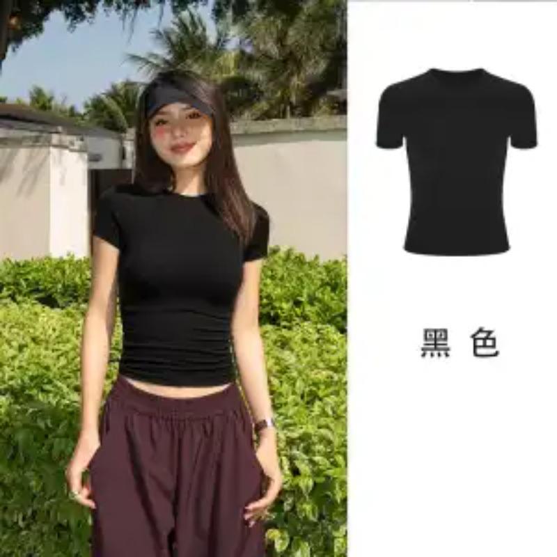 

Women s Olive Green Ribbed Knit T-Shirt Short Sleeve Form Fitted Casual Top S чёрный