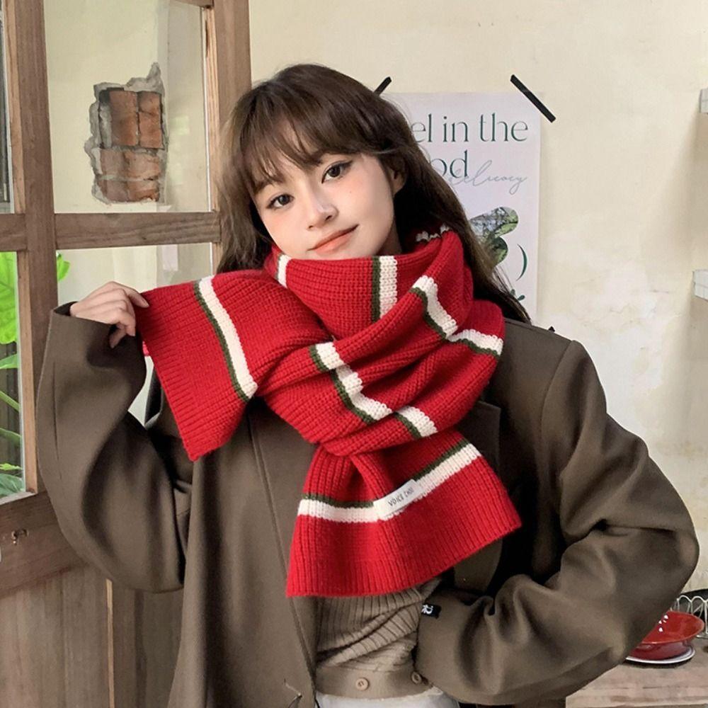 Keep Warm Stripe Knitted Scarf Thickened Shawl Scarf Simple Women Long Scarf  Male/Female