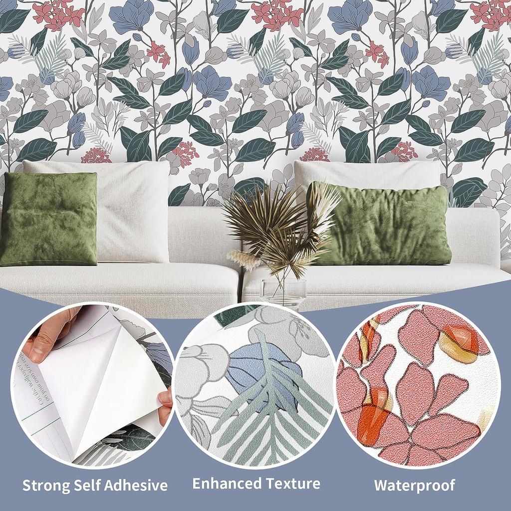 Květinová Listová Samolepicí Tapeta Vintage Samolepicí Odnímatelný Kontaktní Papír pro Nástěnnou Dekoraci Ložnice Květinový Design