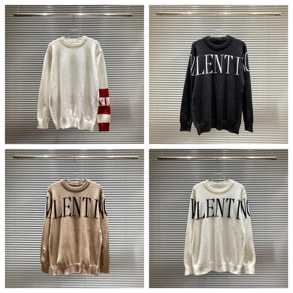 VT Valentino Unisex pletený svetr: 25 stylů, volný střih, kulatý výstřih, žakárové logo s písmenem na hrudi.