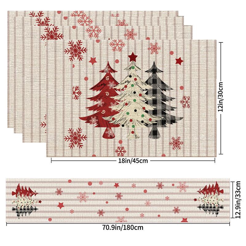 Kerst Linnen Placemat & Tafel Runner Set - Feestelijke Tafeldecoratie & Hittebestendig Kussen