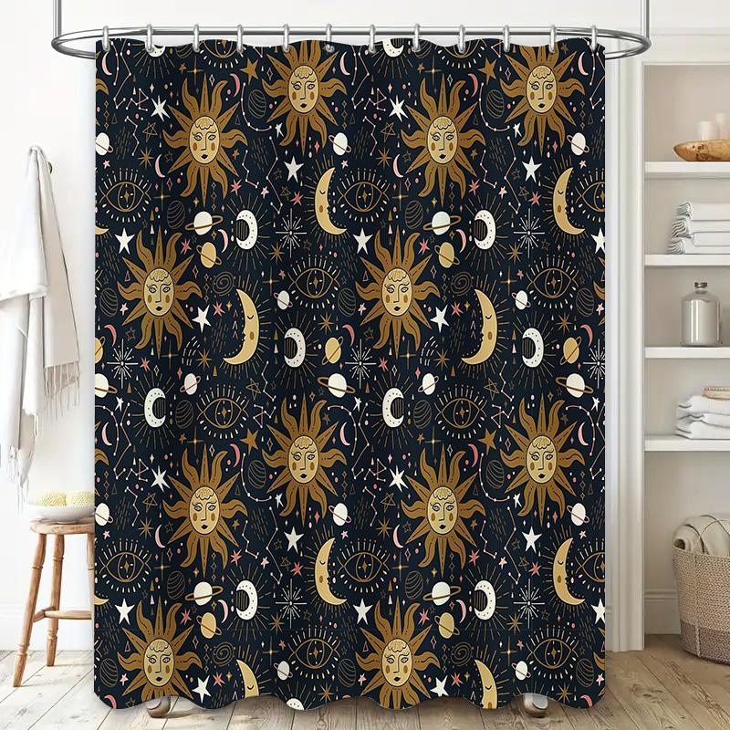 Boho Duschvorhang Himmlisches Dekor Mond Sterne Hexen Ästhetik Wandteppich Badezimmer Set Vintage Mystische Heimdekoration Wandbehang