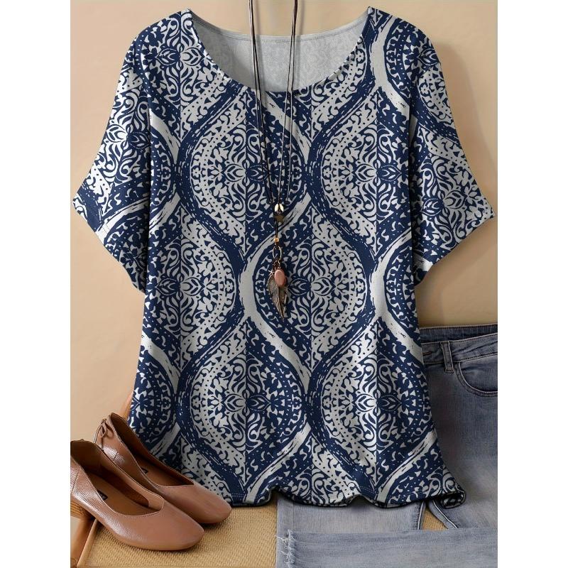 Paisley Pattern Women's 3D Print T-Shirt Ethnic Floral Short Sleeve Round Neck Casual Y2k Top Tees Summer Loose Female Clothing