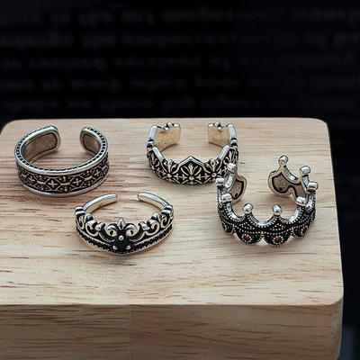 Vintage Crown Vintage Geometric Open Ring Punk Hip Hop Gothic Niche Design Stacked Wide Ring Girl