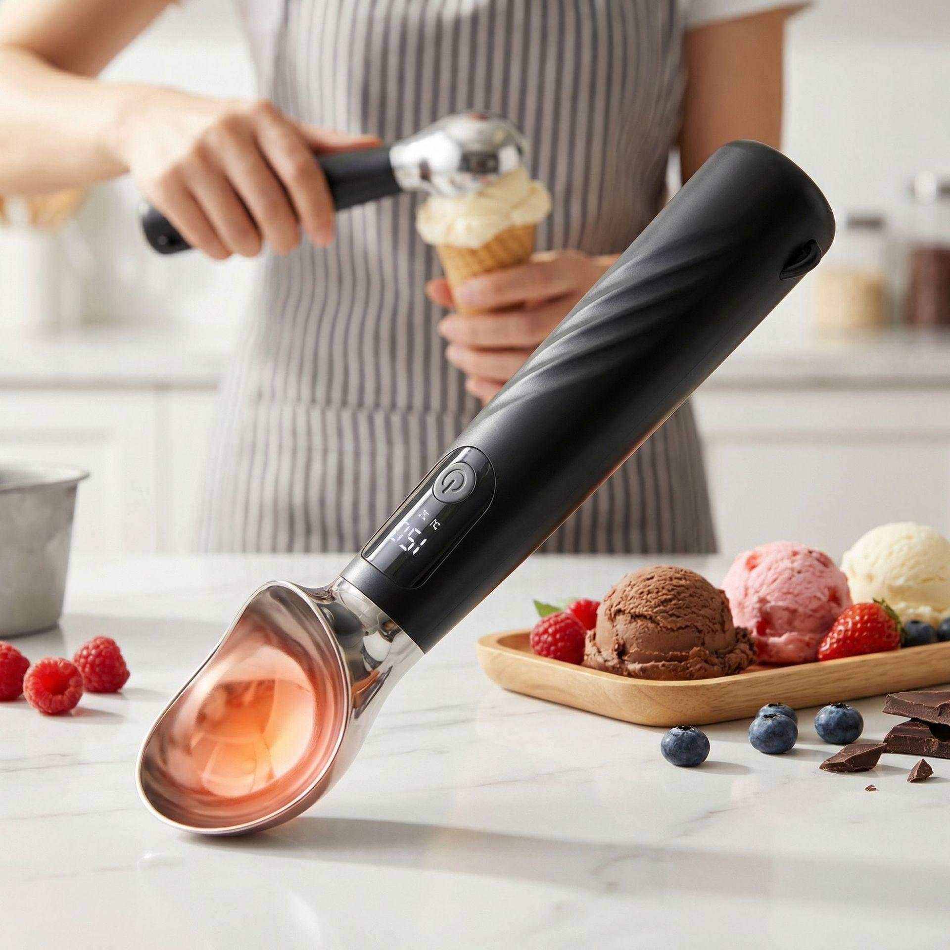 Electric Heated Ice Cream Scoop with Fast Heating and Large Capacity Battery чёрный