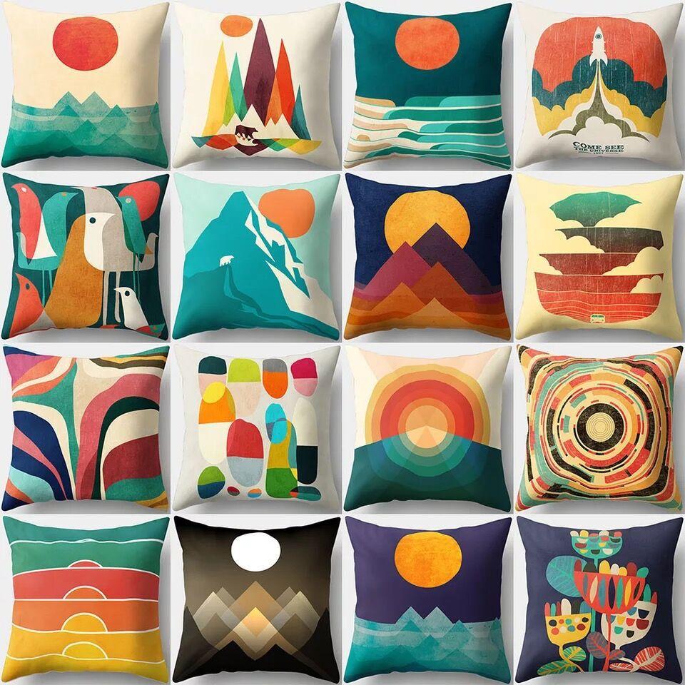 Car Waist Pillow Sofa Pillow Case Cartoon Sunrise Pattern Car Cushion Pillow Soft