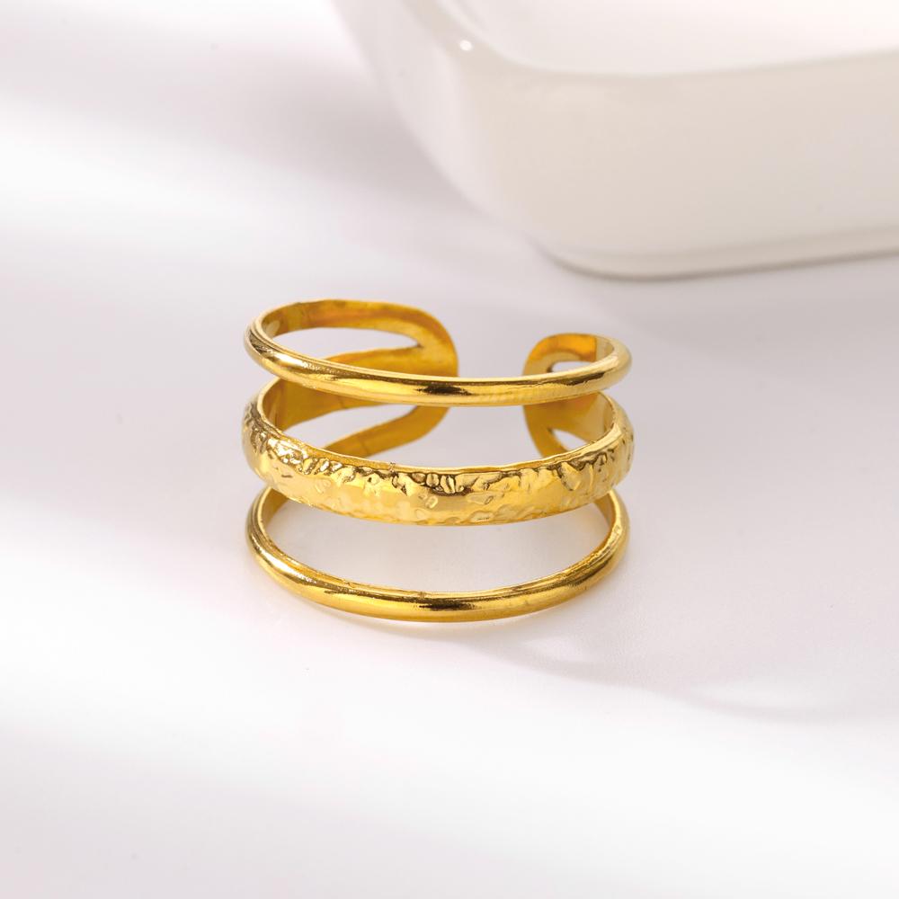 Vintage Textured Multi Layer Rings for Women Stainless Steel Gold Color Adjustable Wedding Ring Aesthetic Waterproof Jewelry