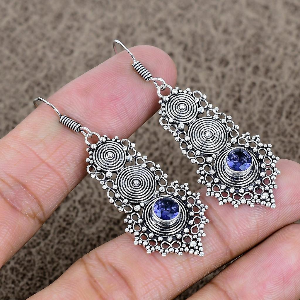 Amethyst Gemstone Handmade 925 Sterling Silver Jewelry Earring 2.25" KKG-763