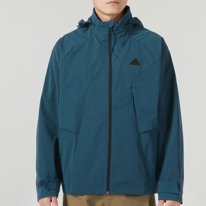 Adidas Solid Logo Outdoor Windproof Casual Running Hooded Jacket Men Outerwear Blue IP4923