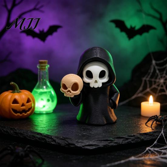 Durable 3D Printed Figures 9Pcs Grim Reaper Figurines, Cool Skull Skeleton Statues, Gothic Dark Halloween Ornaments Decoration for Bedroom Home