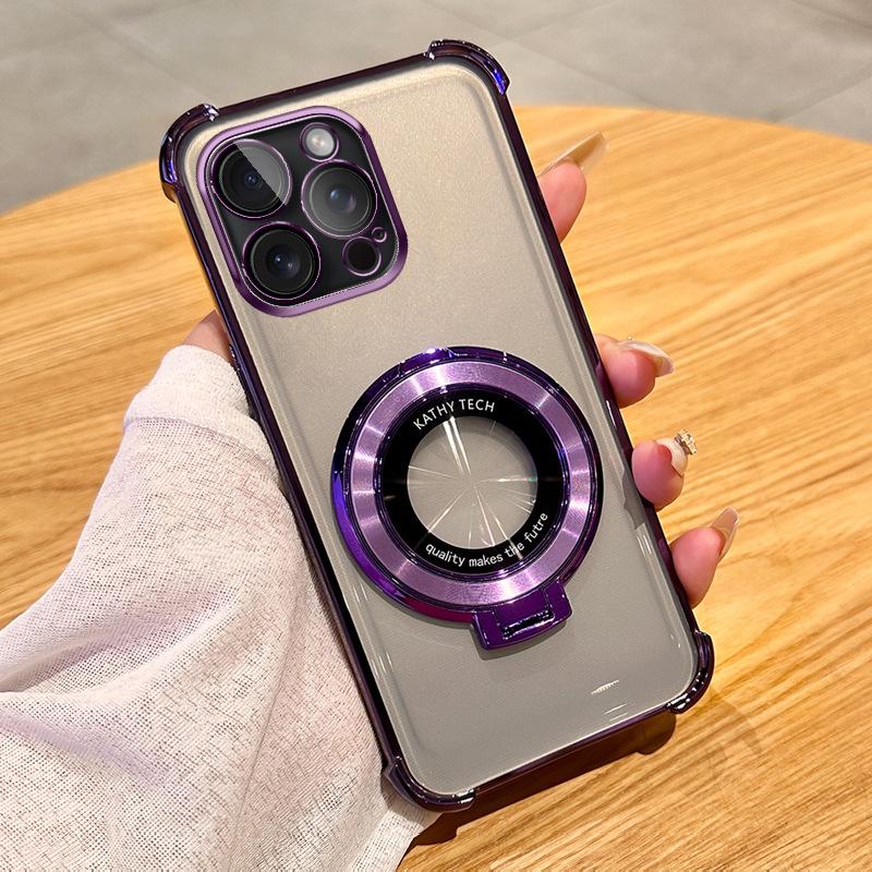 Applicable To IPhone16 Mobile Phone Case Transparent Magnetic Bracket 13 Apple 15/14 Promax Airbag Anti-fall Cover