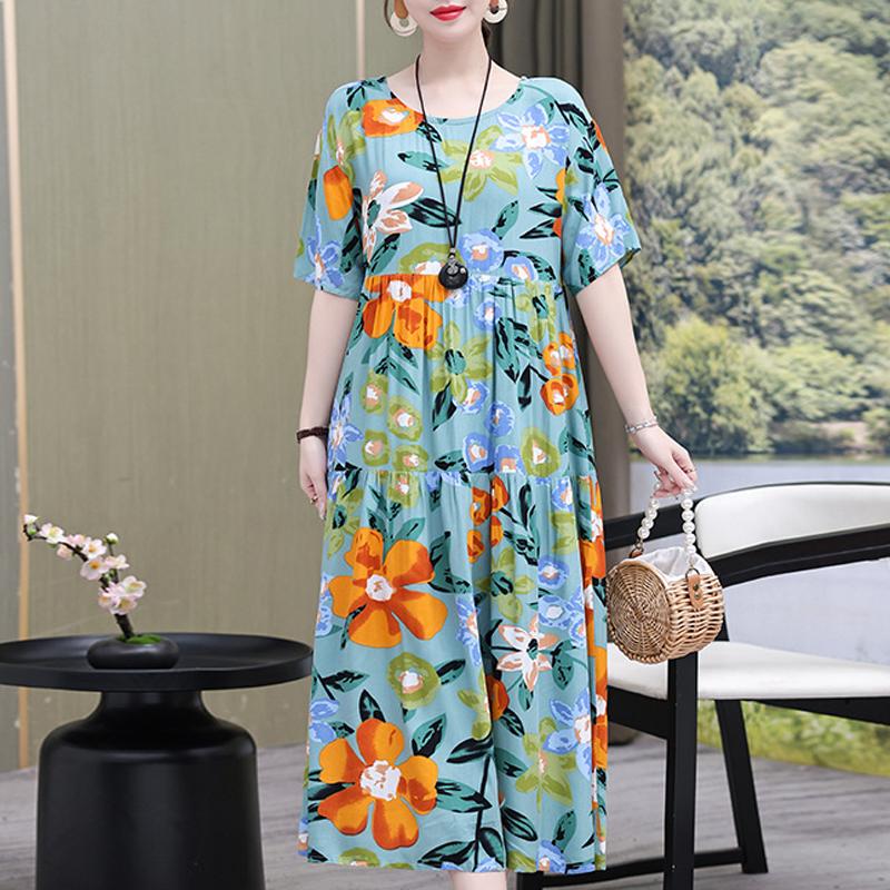 Damenkleid, Sommer, Vintage-Kleidung, lässig, kurzärmelig, langes Kleid für Damen, Sommer-Outfit