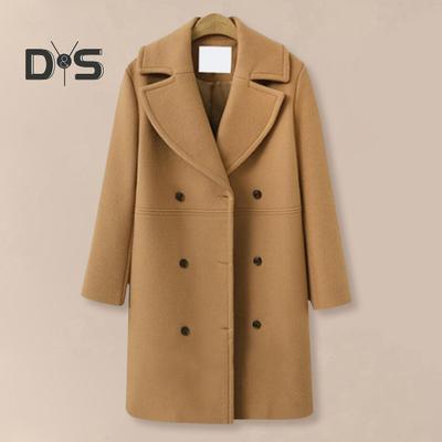 Women Woolen Jacket Turn-down Collar Solid Color Double-breasted Plus Size Coat Loose Thermal Long Sleeved Commuting Dating Spring Fall Winter