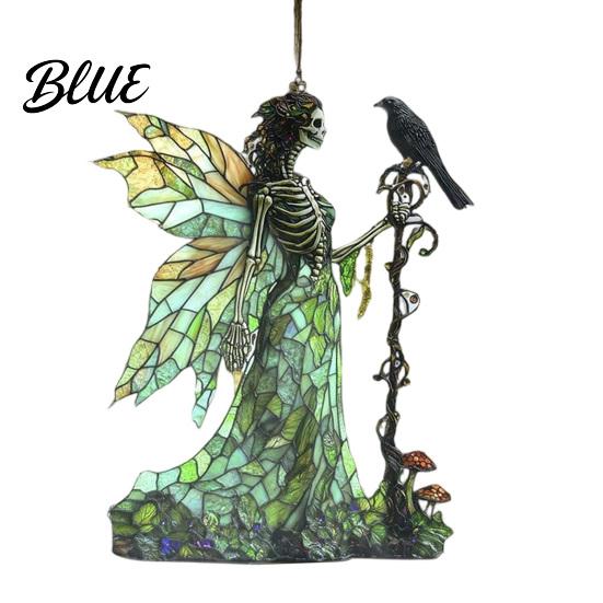 Home Interior Decorations Stained Glass Style Skeleton Fairy Window Hanging Suncatcher Acrylic Decorative Ornament with Butterfly Wings Elegant Party
