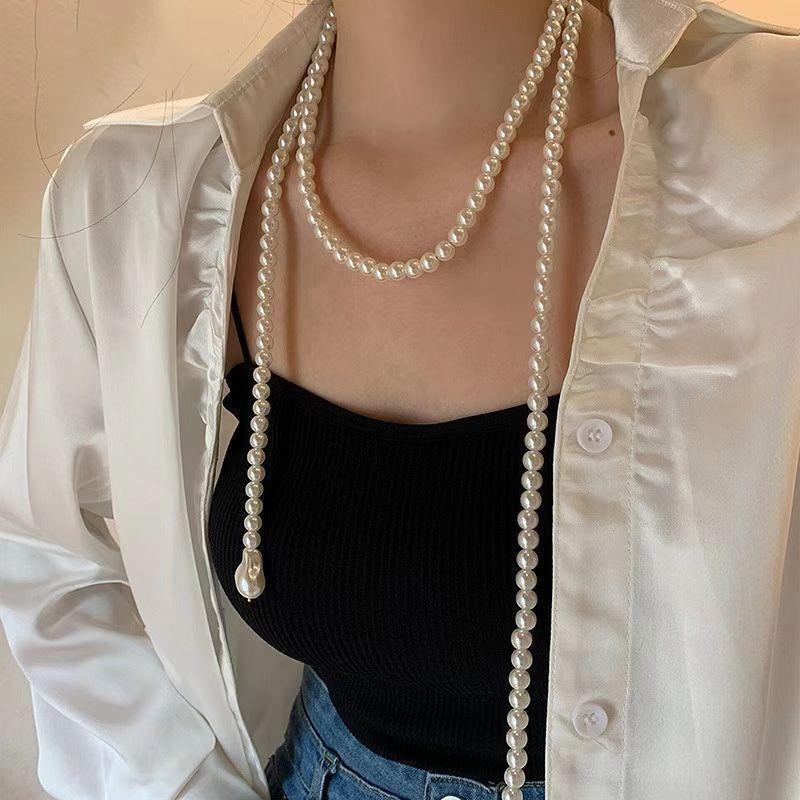2023 New Fashion Trend French Vintage Long Tassel Pearl Simple Design Exquisite Elegant Ladies Necklace Luxury Birthday Gift