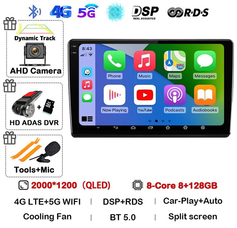 Android 14 Carplay Auto For Skoda Fabia 2 2007-2012 2013 2014 Car Radio GPS Stereo Multimedia Player Head Unit 2 Din WIFI+4G DSP