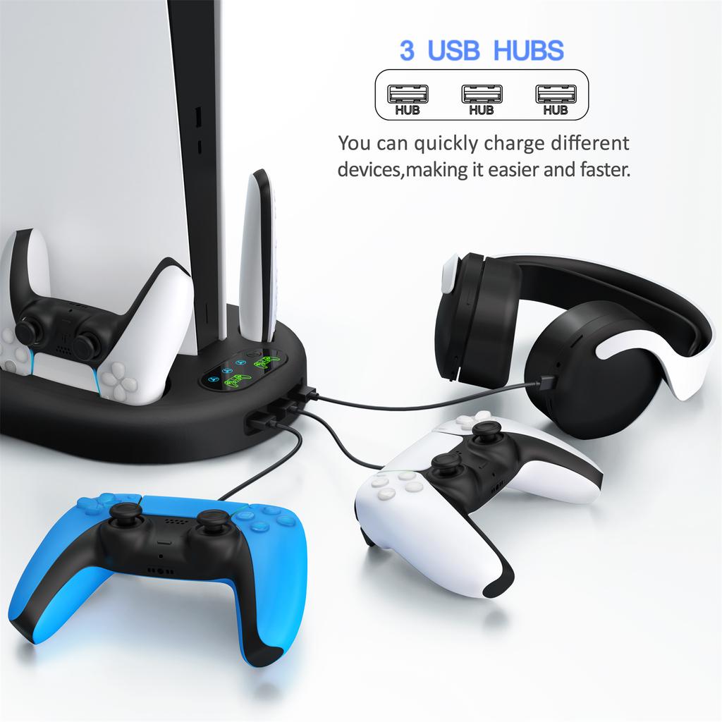 For Sony PS5 Console Controllers Charging Dock Cooler Stand Holder Headphone Holder