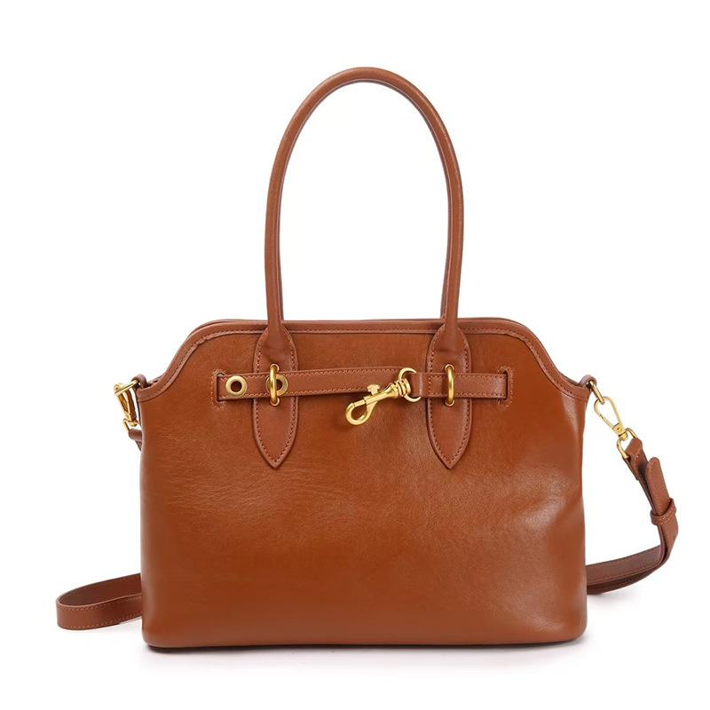 2025 Autumn Winter New Genuine Leather Handbag Women Tote Bag Vintage Versatile Vegetable Tanned Top Layer Cowhide Commuter Women's Bag Crossbody