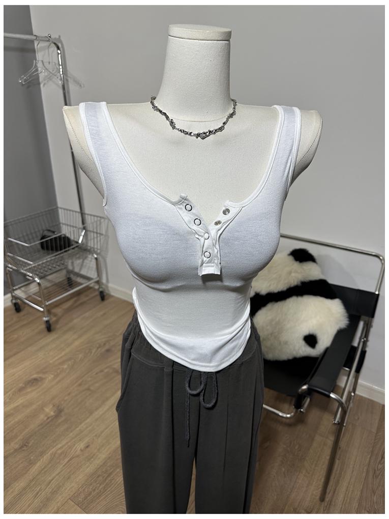 

Корейский стиль майка на пуговицах: Прозрачный летний базовый топ для женщин One Size белый