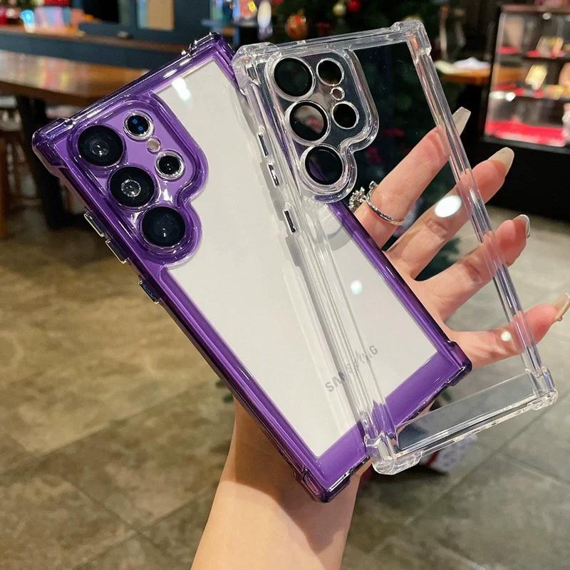 Luxury Transparent Shockproof Case For Samsung Galaxy S24 S23 S22 Ultra Plus S23 FE Camera Protector Clear Hard Acrylic Cover