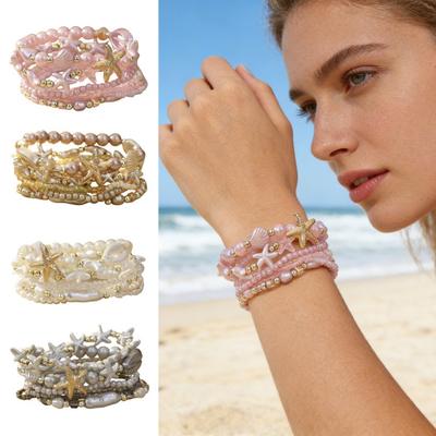 1 Set di Braccialetti Stella Marina Bohemien per Donna Stile Costiero Impilabili Braccialetti Elastici Braccialetti con Perle Finte per Vacanza Estate Spiaggia