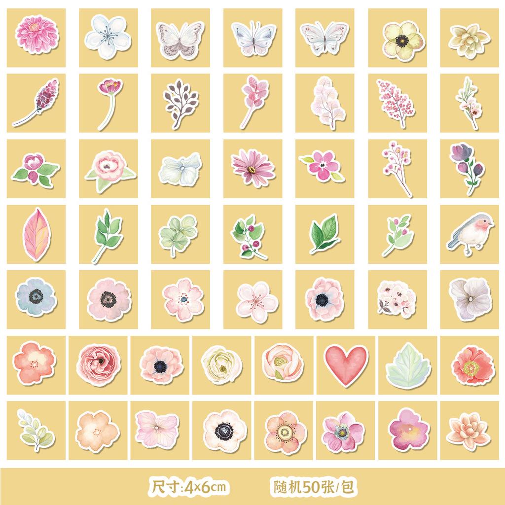 50/100 Cute Style Flowers and Succulent Graffiti Stickers Suitcase Decoration Waterproof Stickers DIY Hand Account Stickers