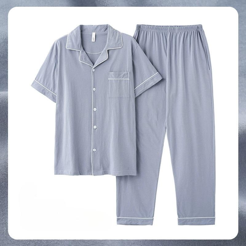 

Summer Premium Linen Short Open Top and Bottom Linen Long Elastic Set Men s Pajamas Loungewear Sleeves, Front, Set, Moisture-Wicking M