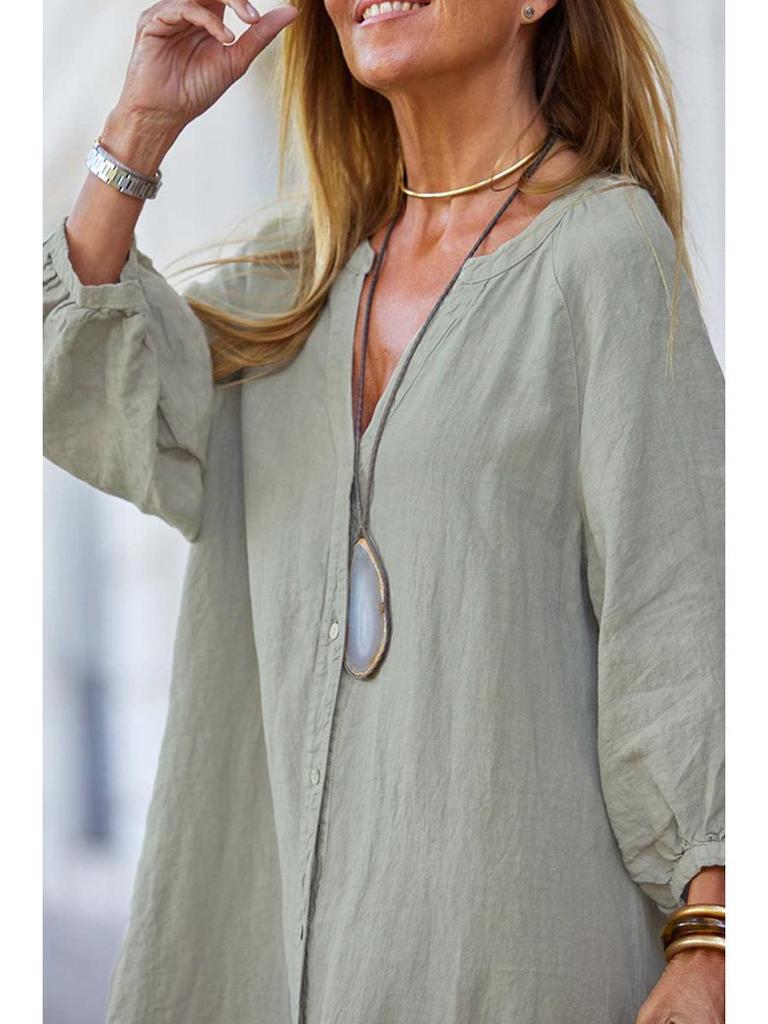 2025 Summer Women's V-neck Cotton Linen Dress: Casual European & American Vacation Style