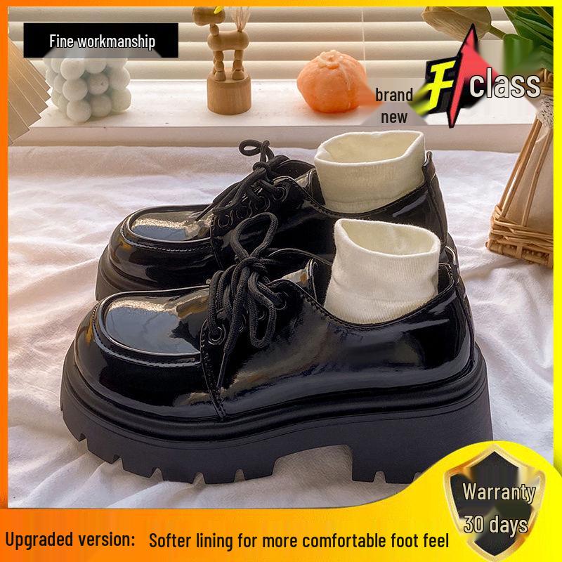 Women's Black Height-Boosting Retro Loafers - Thick Sole, British Style, 2025 Spring Collection