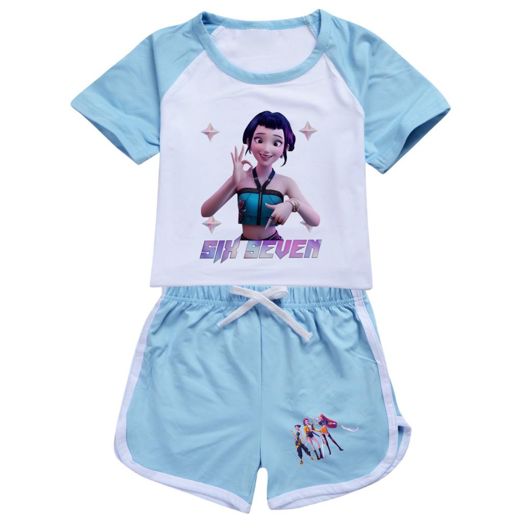 5245 Kids Girls POP Rumi Zoey Mira Print T-shirt Shorts Sport Tracksuit Clothes Set