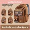 Childrens Nylon Backpack Featuring Capybara Cartoon Pattern Classroom School Bag