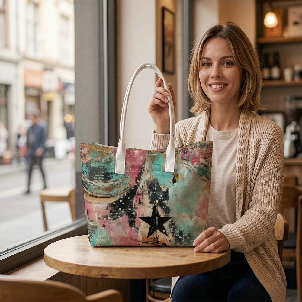 Abstract Art Star Pattern Tote Bag Fashion Casual Daily Use Lightweight Shoulder Bag for Women Shopping Travel