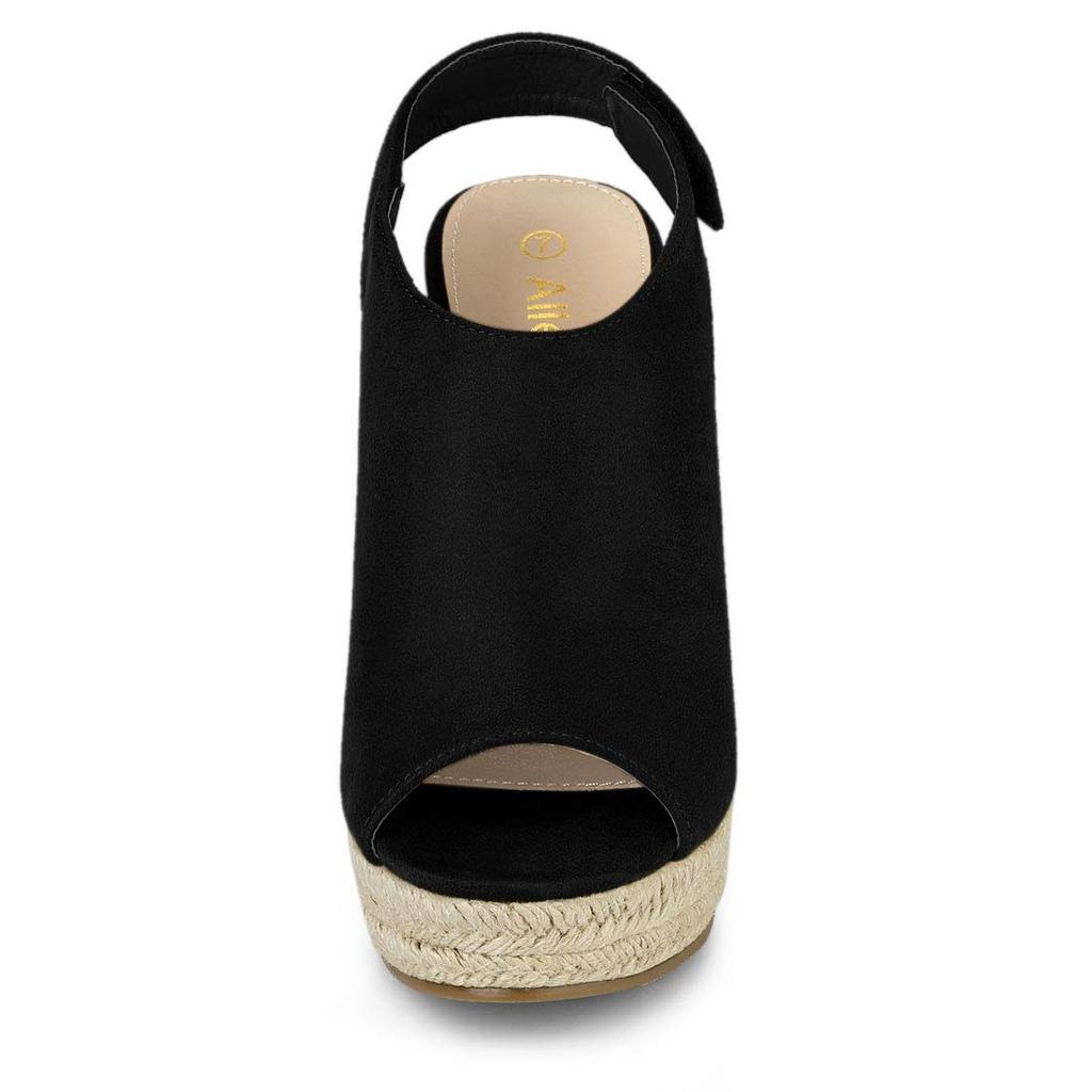 Sandales compensées Allegra K pour femmes avec bride arrière espadrilles à plateforme, Noir, Taille 27.0cm