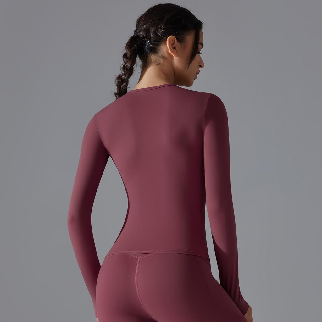 Auroth Long Sleeve Yoga Top Gym Sports Shirts Women Solid Color Running Shirts Slim Stretch Fitness Top