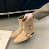Fashion Vintage Women Slimming Ankle Boots Fashion Belt Buckle Female Concise Low Heel Short Booties