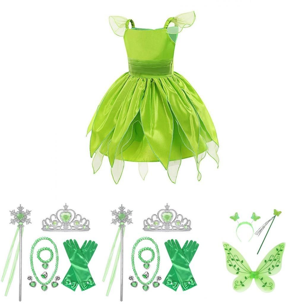Tinker Bell Fairy Princess Dress For Kids Halloween Costume Party Polyester Fiber Fabric Suitable For Children 80-150cm