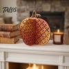 Thanksgiving Seasonal Tabletop Decor Wooden Pumpkin Decor, Vintage Striped Hollow Carved Ornament Halloween Tiered Tray Ornaments for Home Party,