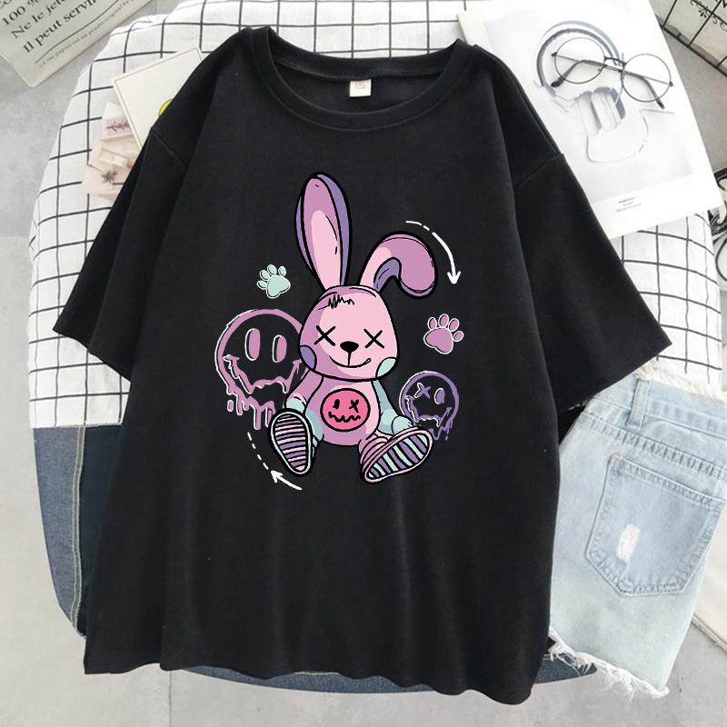 A Toy Rabbit Sitting On The Ground Women T Shirt Cool Fashion Short Sleeve Street Hip Hop Tee Clothes Sport Breathable T-Shirt