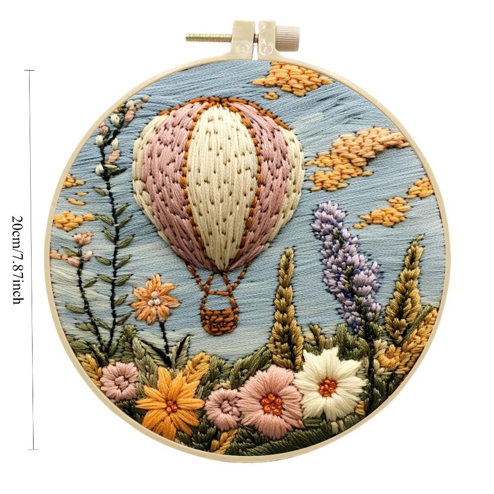 1-teiliges Stickset mit Heißluftballon- und Blumenmuster, inklusive Werkzeug