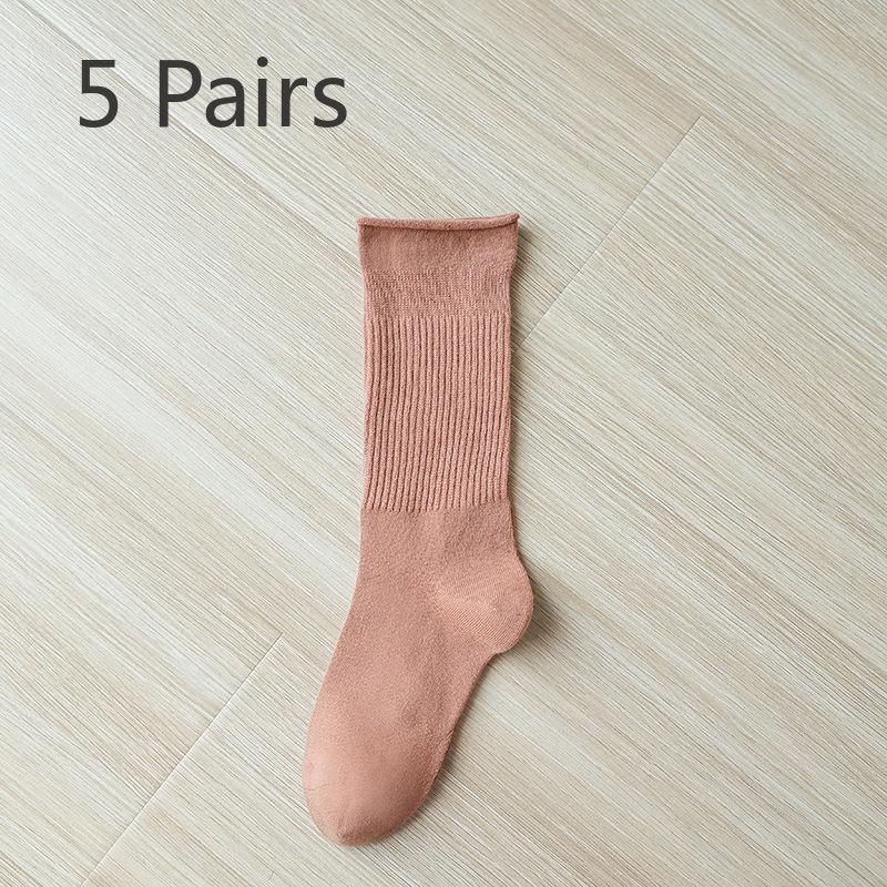 5 Pairs of Medium Length Pure Cotton Socks That Are Versatile for Women In Autumn and Winter