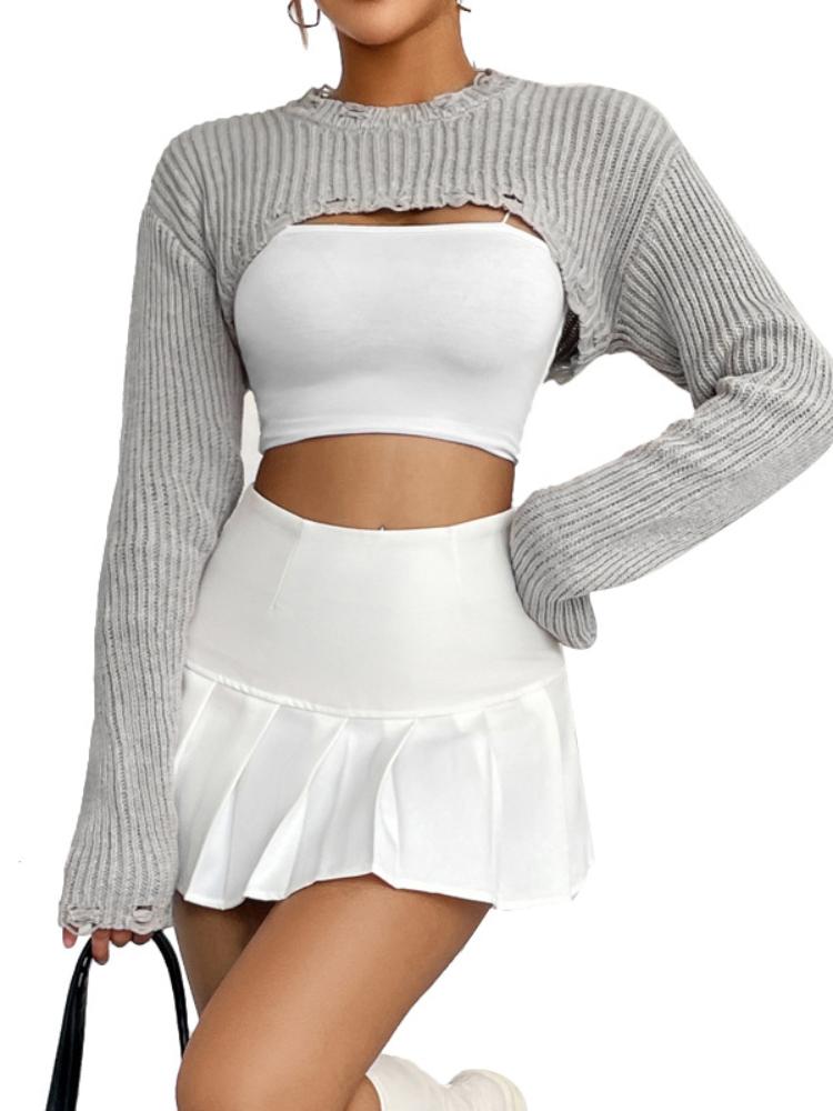 Knitted top with pullover for women, ultra short outer and sexy half cut top